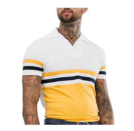 ASOS DESIGN polo shirt with revere collar with contrast body panels in yellow.