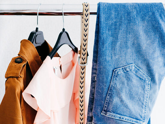 Clothing Hanging on a rack.