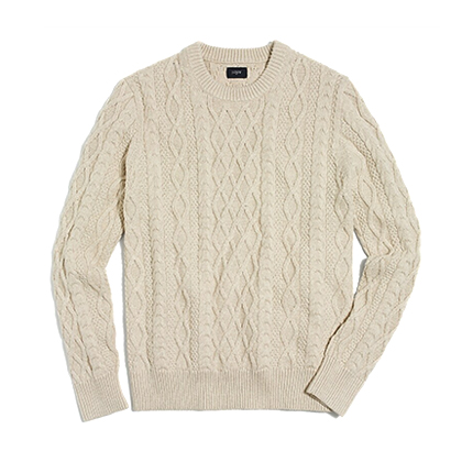 Fisherman cable crewneck sweater.