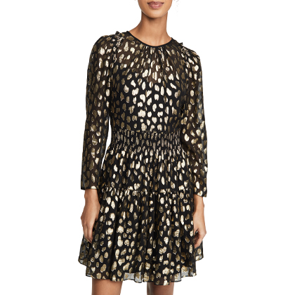 Rebecca Taylor Long Sleeve Leopard Metallic Dress.