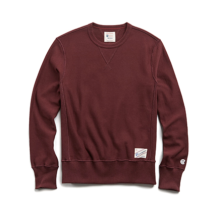 Todd Snyder + Champion REVERSE WEAVE CREW IN DEEP BURGUNDY.