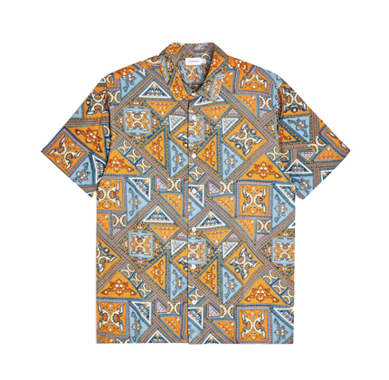 Brown Tile Print Paisley Slim Shirt.