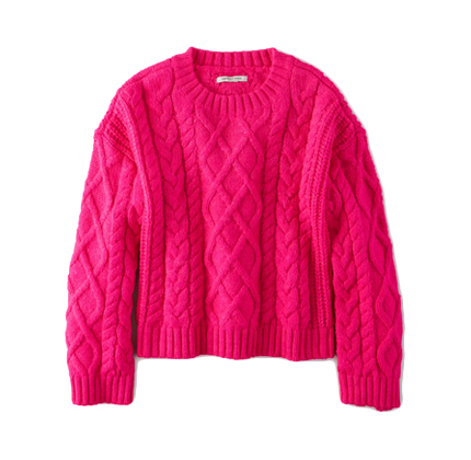 AE CROPPED CABLE KNIT CREW NECK SWEATER.