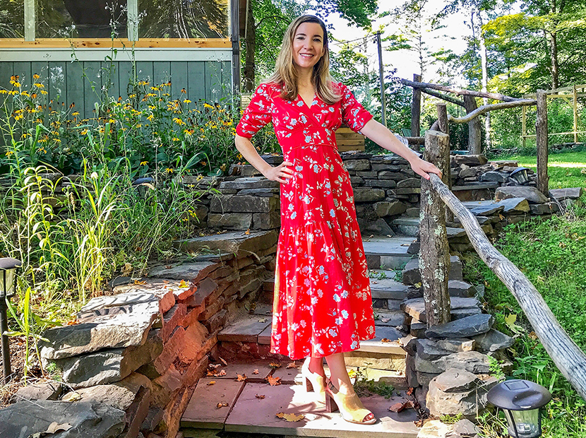 Anne Wearing a Rent the Runway dress for a wedding upstate.