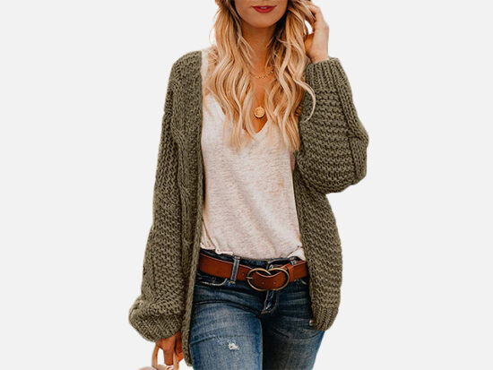 Astylish Women Open Front Long Sleeve Chunky Knit Cardigan.