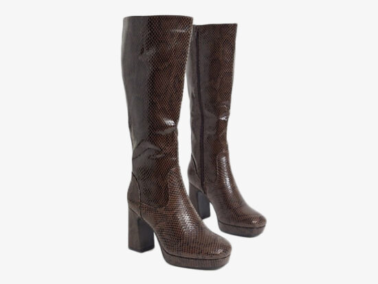 Truffle Collection platform knee high boot in snake.