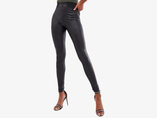 ASOS DESIGN Tall leather look leggings with elastic slim waist.