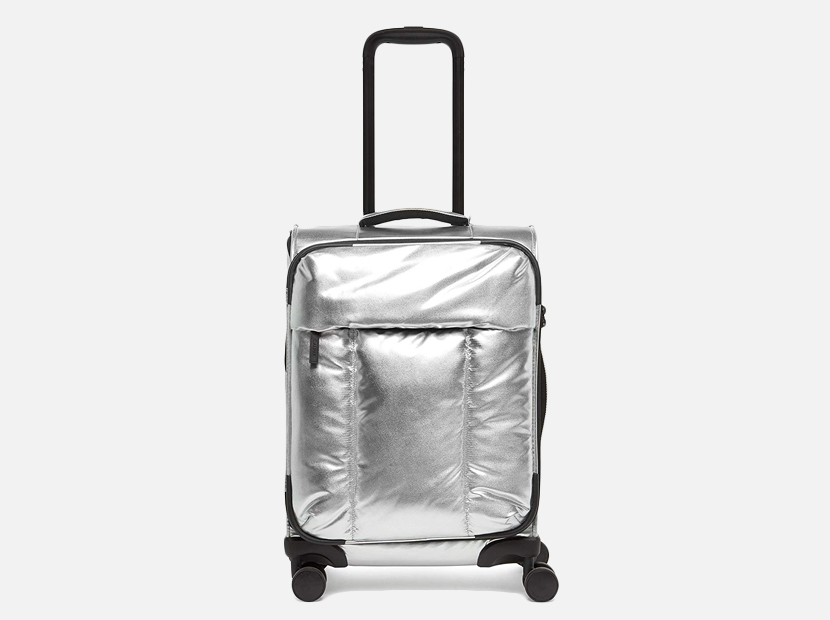 CALPAK Luka Carry-On Luggage Metallic Silver Softside Spinner.