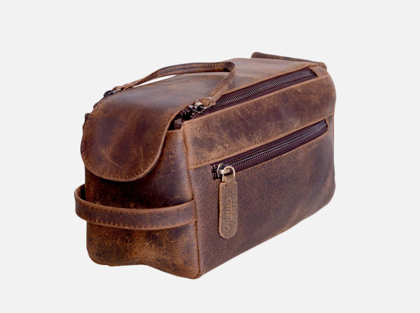 KOMALC Genuine Buffalo Leather Unisex Toiletry Bag.