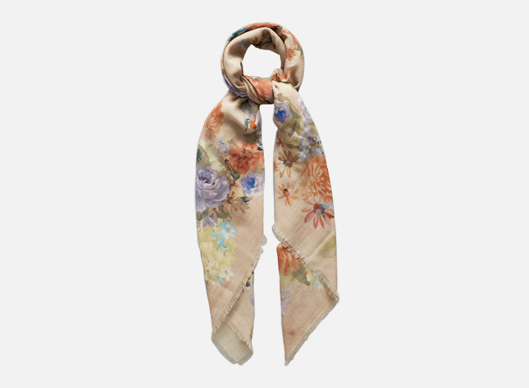 Blue & green flower foulard scarf.