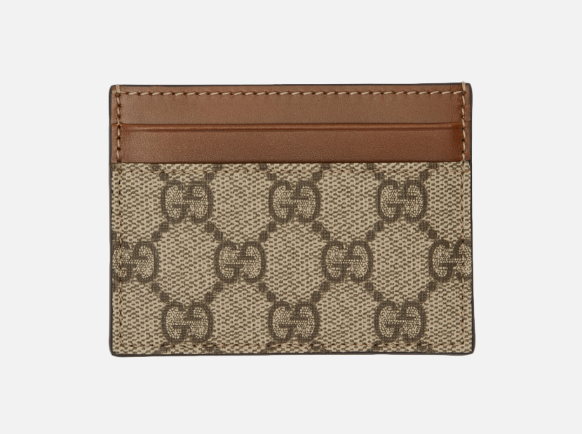 Gucci Beige & Brown GG Supreme Card Holder.