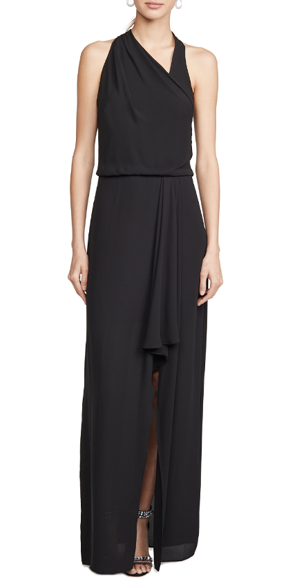 HALSTON Asymmetric Draped Gown.