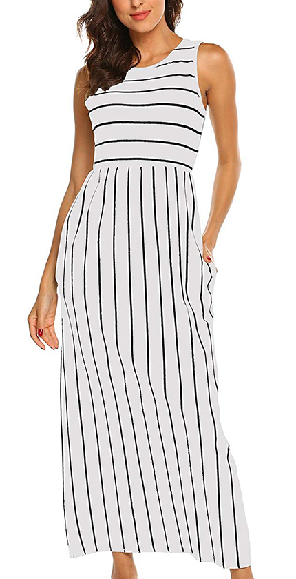 Hount Women's Summer Sleeveless Striped Flowy Casual Long Maxi Dress.