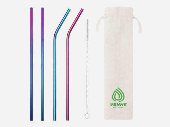 VEHHE Stainless Steel Straws 8.5in Rainbow Metal Straws.