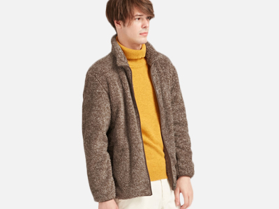 MEN FLUFFY YARN FLEECE FULL-ZIP JACKET.