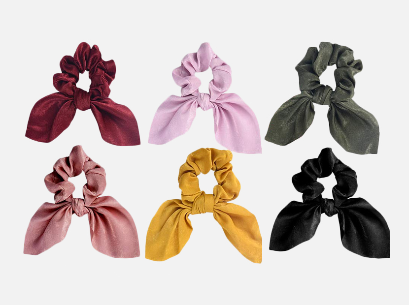 6PCS Hair Scrunchies Satin Slik Rabbit Bunny Ear Bow.