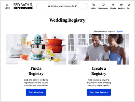 Bed Bath & Beyond Wedding Registry.