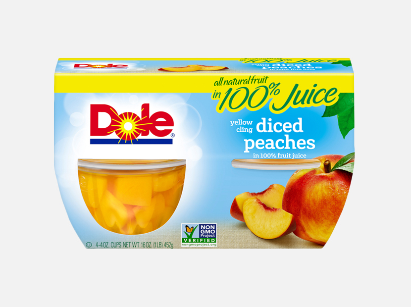 DOLE FRUIT BOWLS, Yellow Cling Diced Peaches.