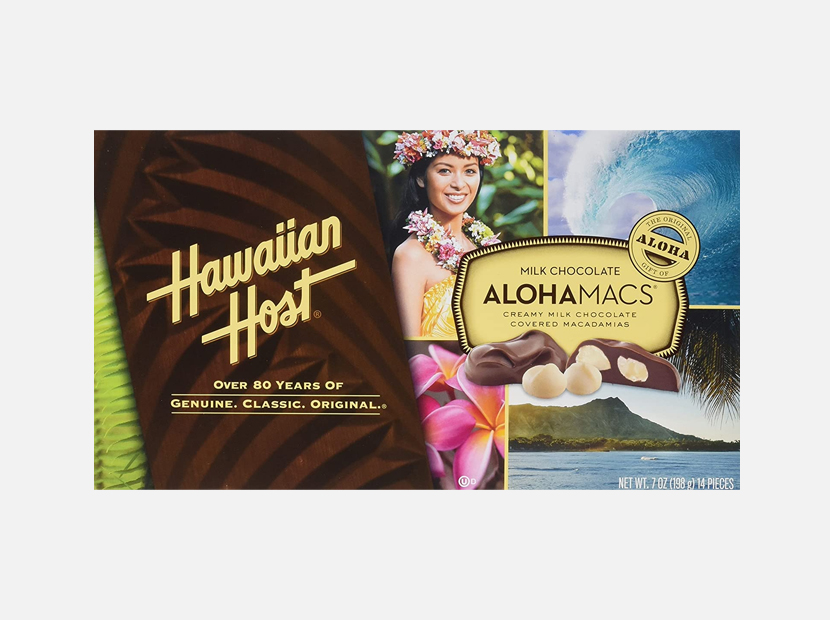 Hawaiian Host Aloha Macs Milk Chocolate Macadamia Nuts.