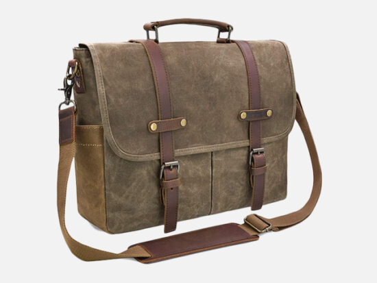 Mens Messenger Bag 15.6 Inch Waterproof Vintage Genuine Leather Waxed Canvas Briefcase.