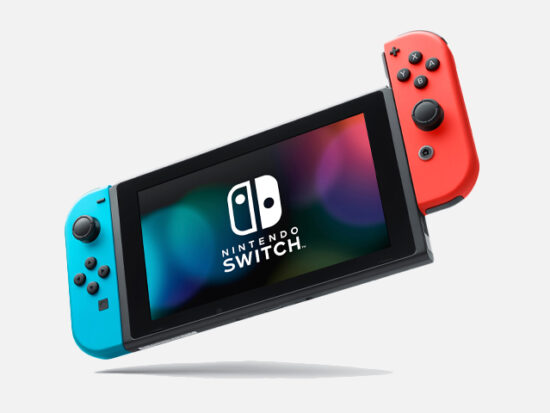 Nintendo Switch Console with Neon Blue & Red Joy-Con.