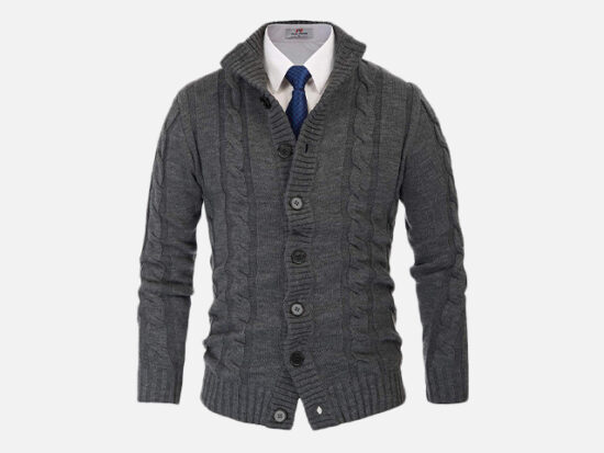 PAUL JONES Men's Stylish Stand Collar Cable Knitted Button Cardigan Sweater.