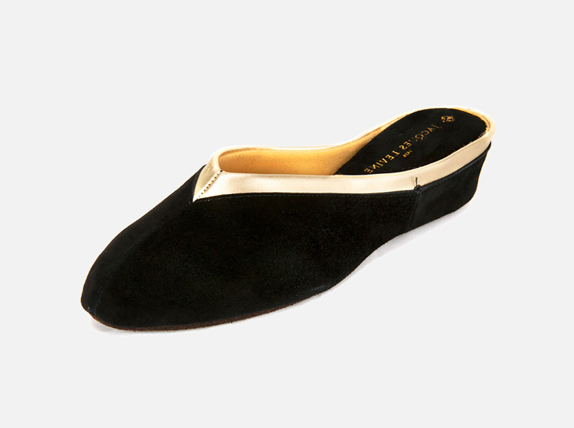 Jacques Levine Suede Wedge Mule Slippers.